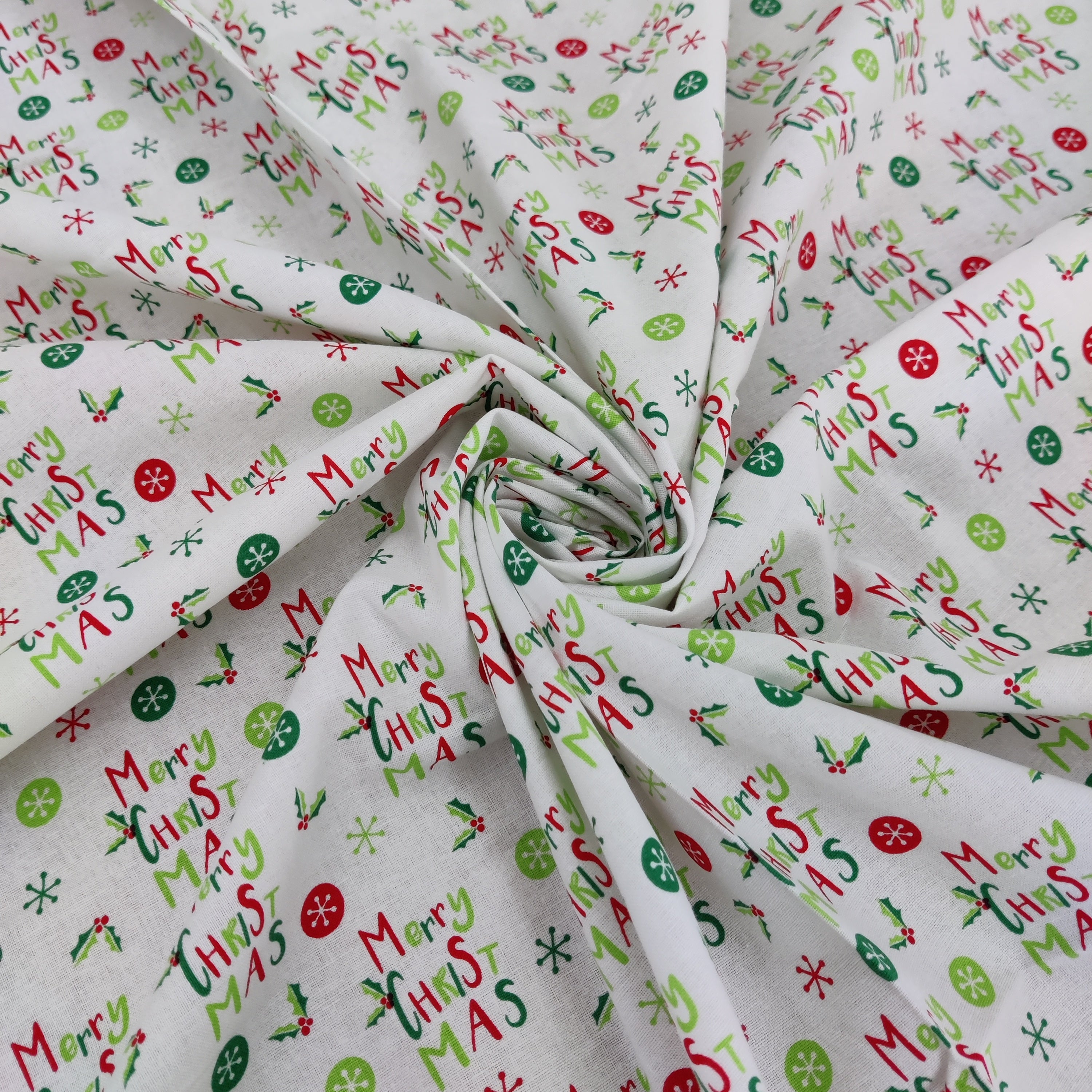 Merry Christmas Print Cotton Fabric 0.95 Metres