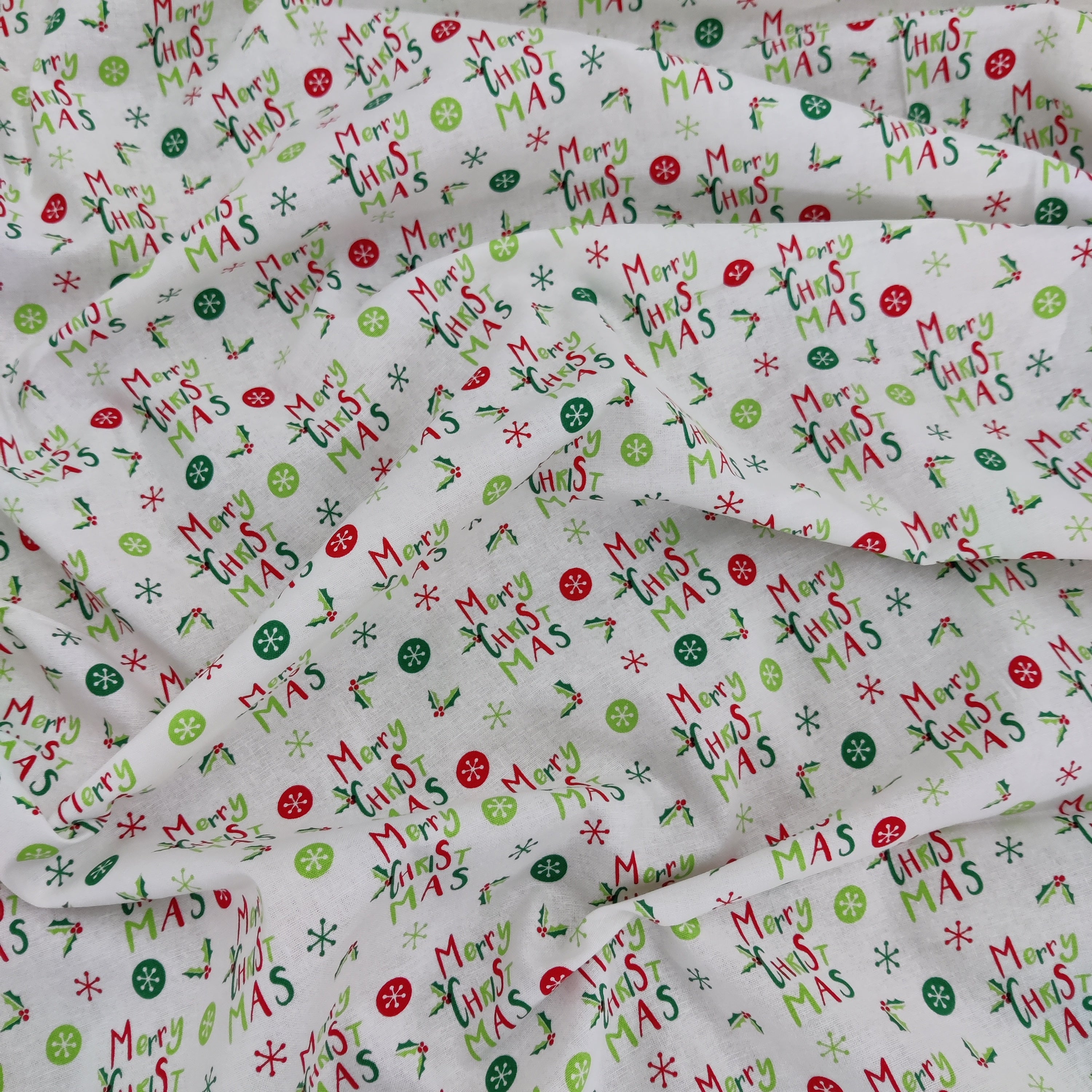 Merry Christmas Print Cotton Fabric 0.4 Metres