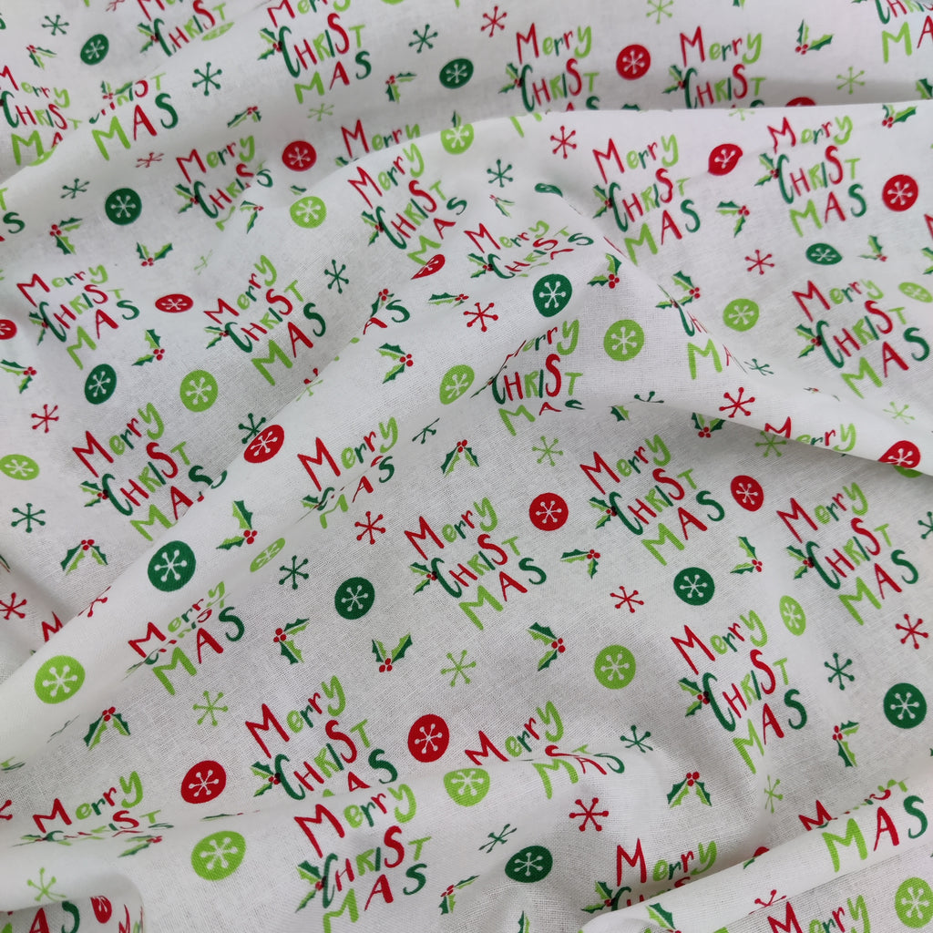 Merry Christmas Print Cotton Fabric 0.4 Metres