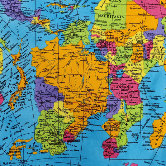 World Map Globe Print Cotton Fabric 0.3 Metres
