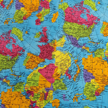 World Map Globe Print Cotton Fabric 0.3 Metres