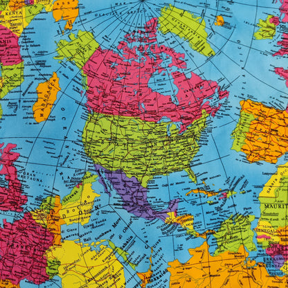 World Map Globe Print Cotton Fabric 0.3 Metres