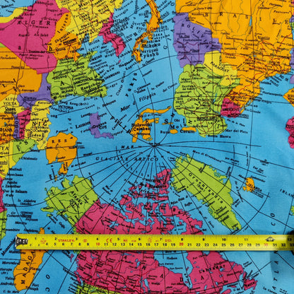 World Map Globe Print Cotton Fabric 0.3 Metres