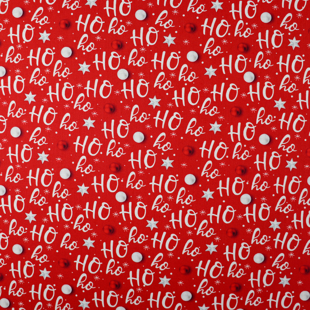 FS1069 Christmas Ho Ho Ho Cotton Fabric Red