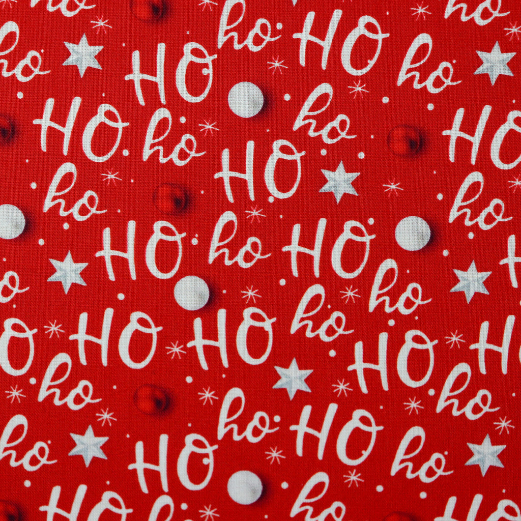FS1069 Christmas Ho Ho Ho Cotton Fabric Red