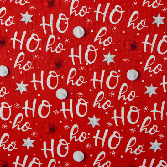FS1069 Christmas Ho Ho Ho Cotton Fabric Red