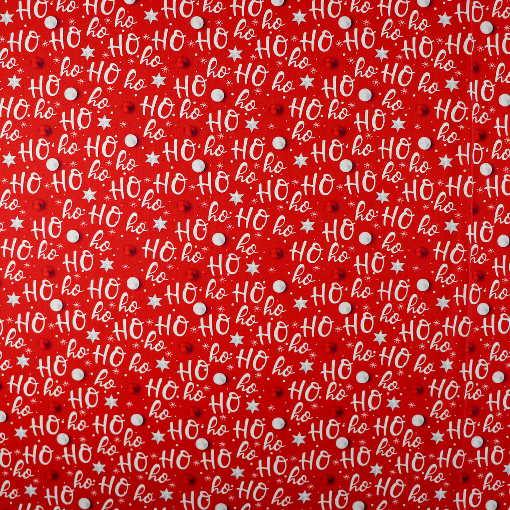 FS1069 Christmas Ho Ho Ho Cotton Fabric Red