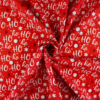 FS1069 Christmas Ho Ho Ho Cotton Fabric Red