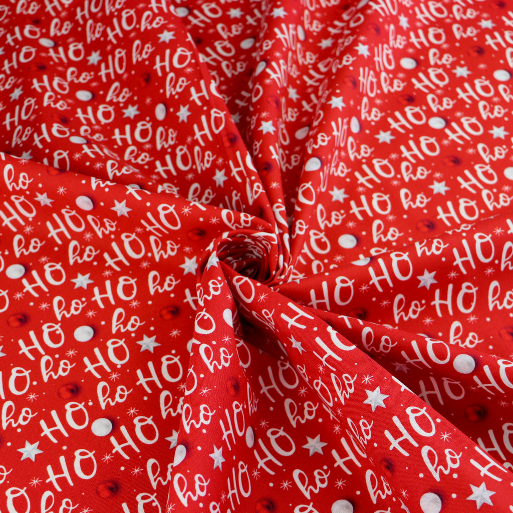FS1069 Christmas Ho Ho Ho Cotton Fabric Red
