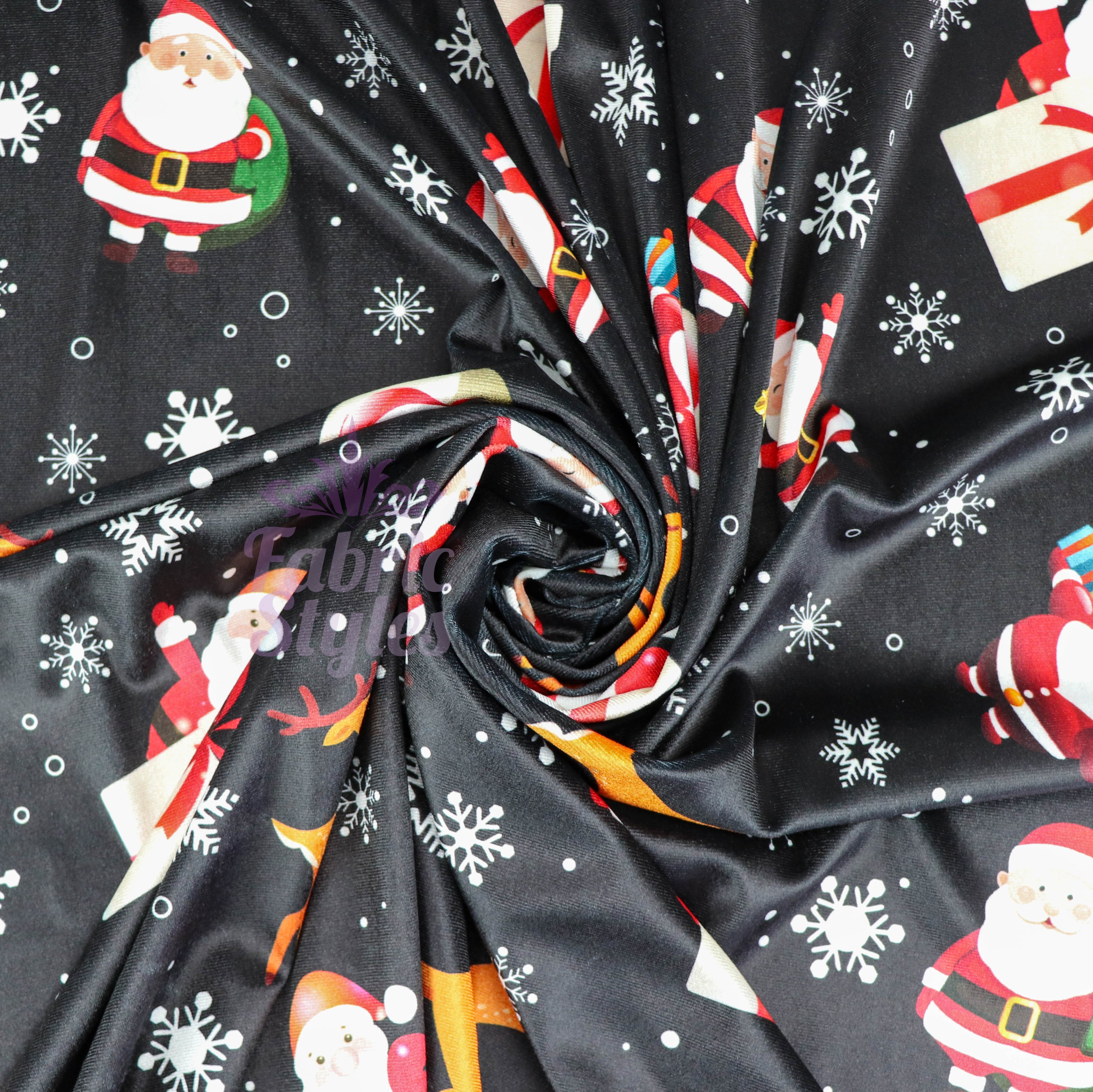 Santa Reindeer Christmas Velvet Fabric