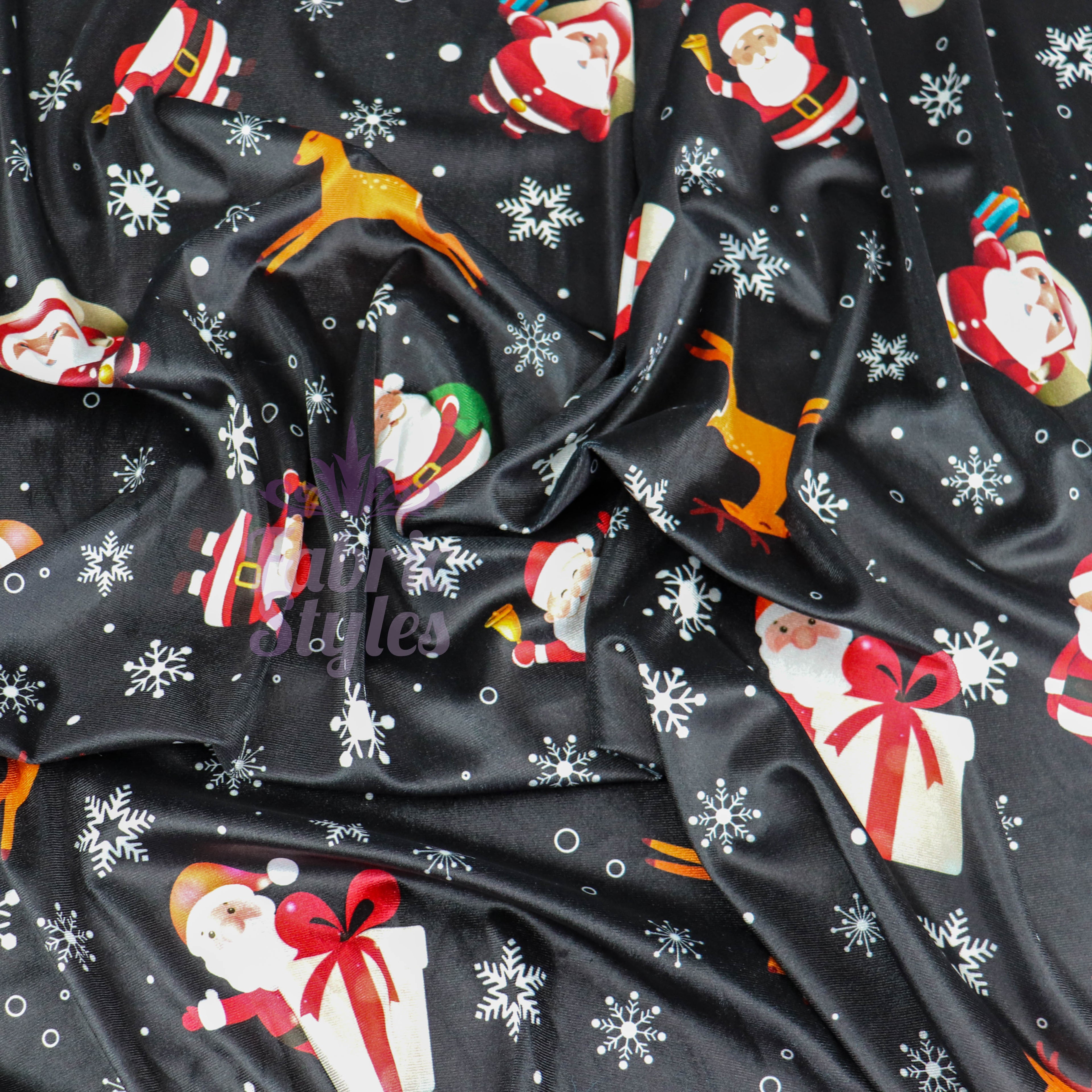 Santa Reindeer Christmas Velvet Fabric