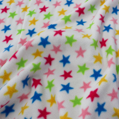 FS743_1 Multicolour Stars Fleece Fabric White