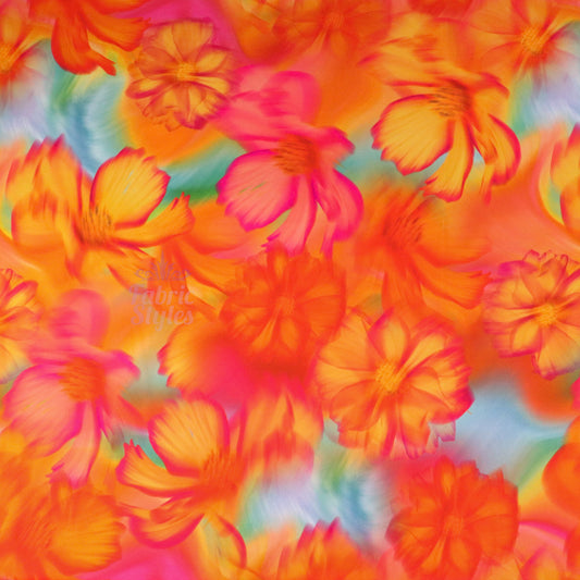 Bright Orange Floral Scuba Crepe Fabric