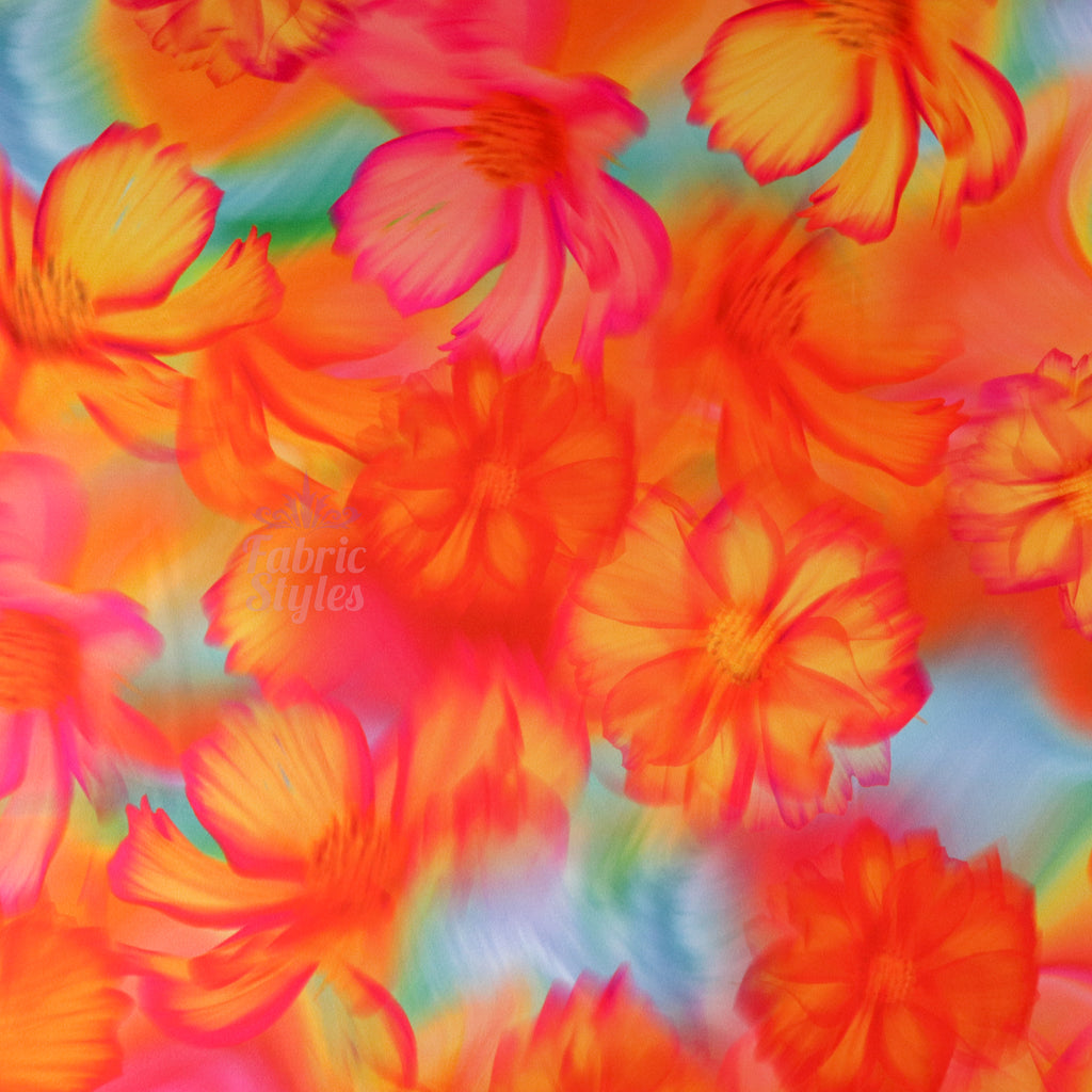 Bright Orange Floral Scuba Crepe Fabric