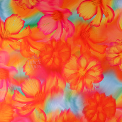 Bright Orange Floral Scuba Crepe Fabric
