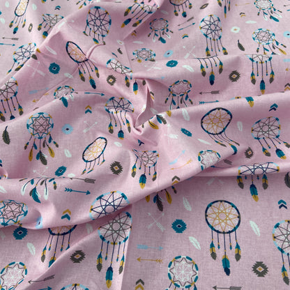 Pink Dreamcatcher Totem Cotton Fabric 0.85 Metres