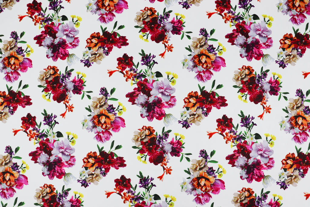 Floral Bouquet Print Scuba Stretch Knit Fabric