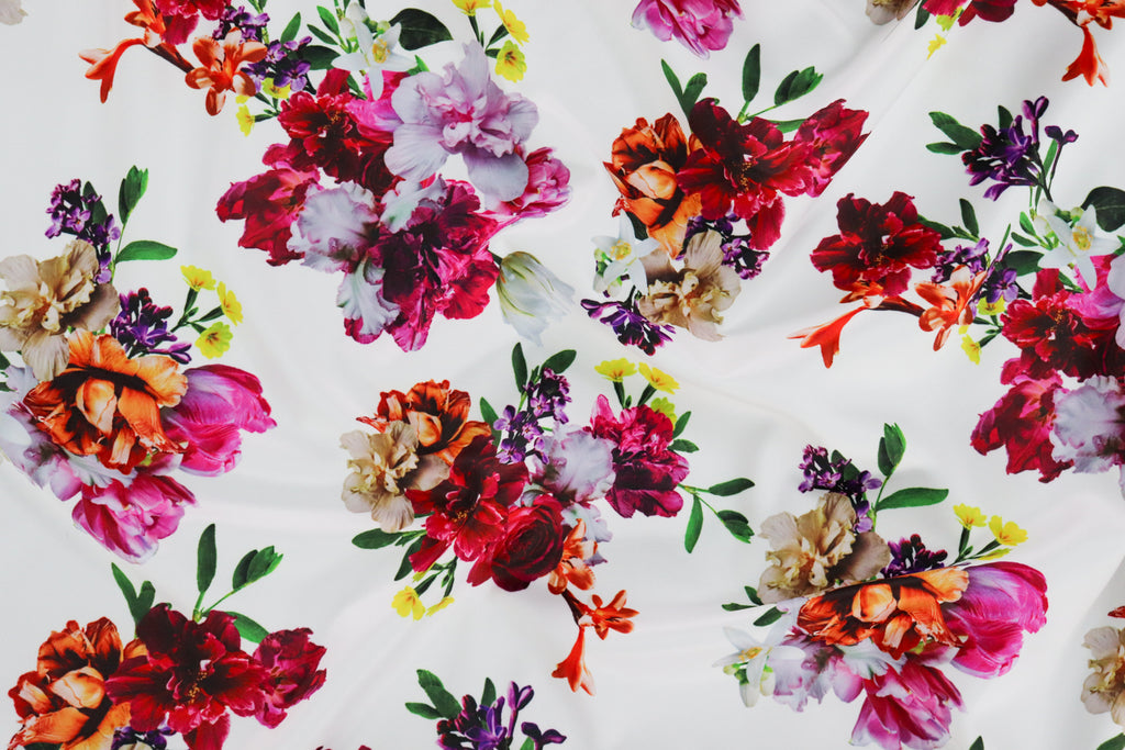 Floral Bouquet Print Scuba Stretch Knit Fabric