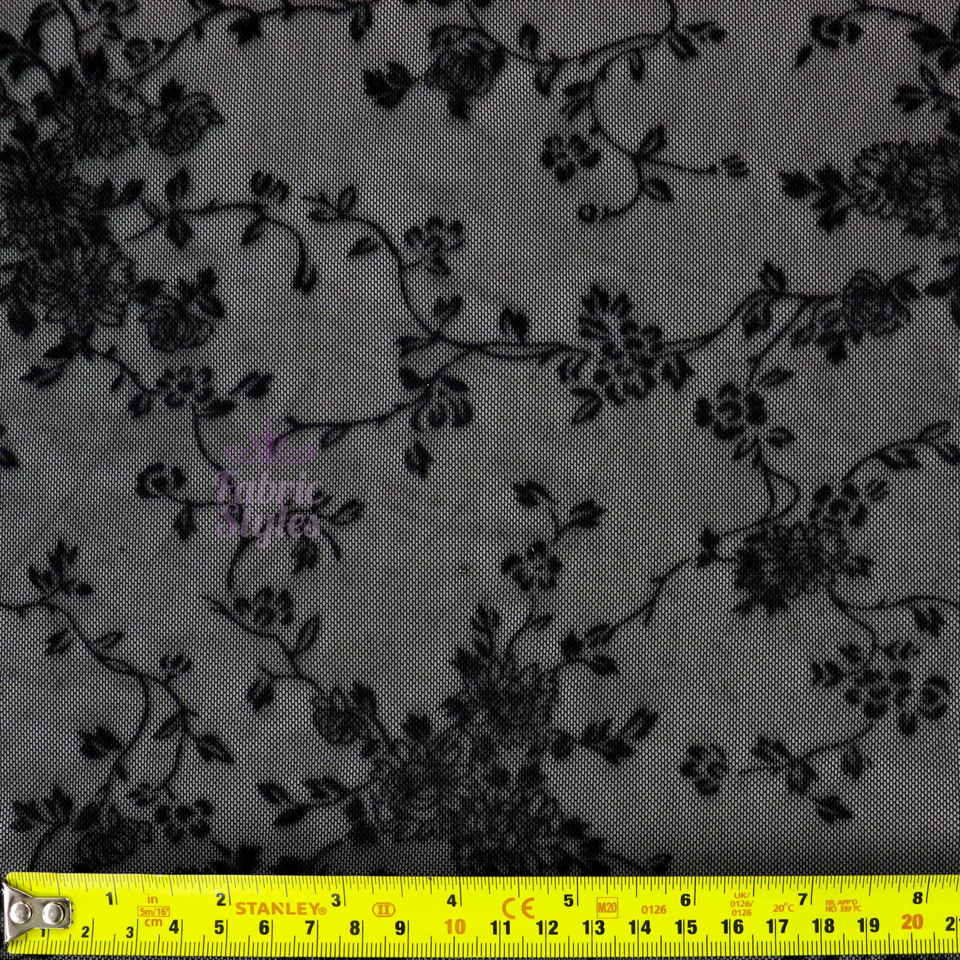 Black Flock Floral Power Mesh