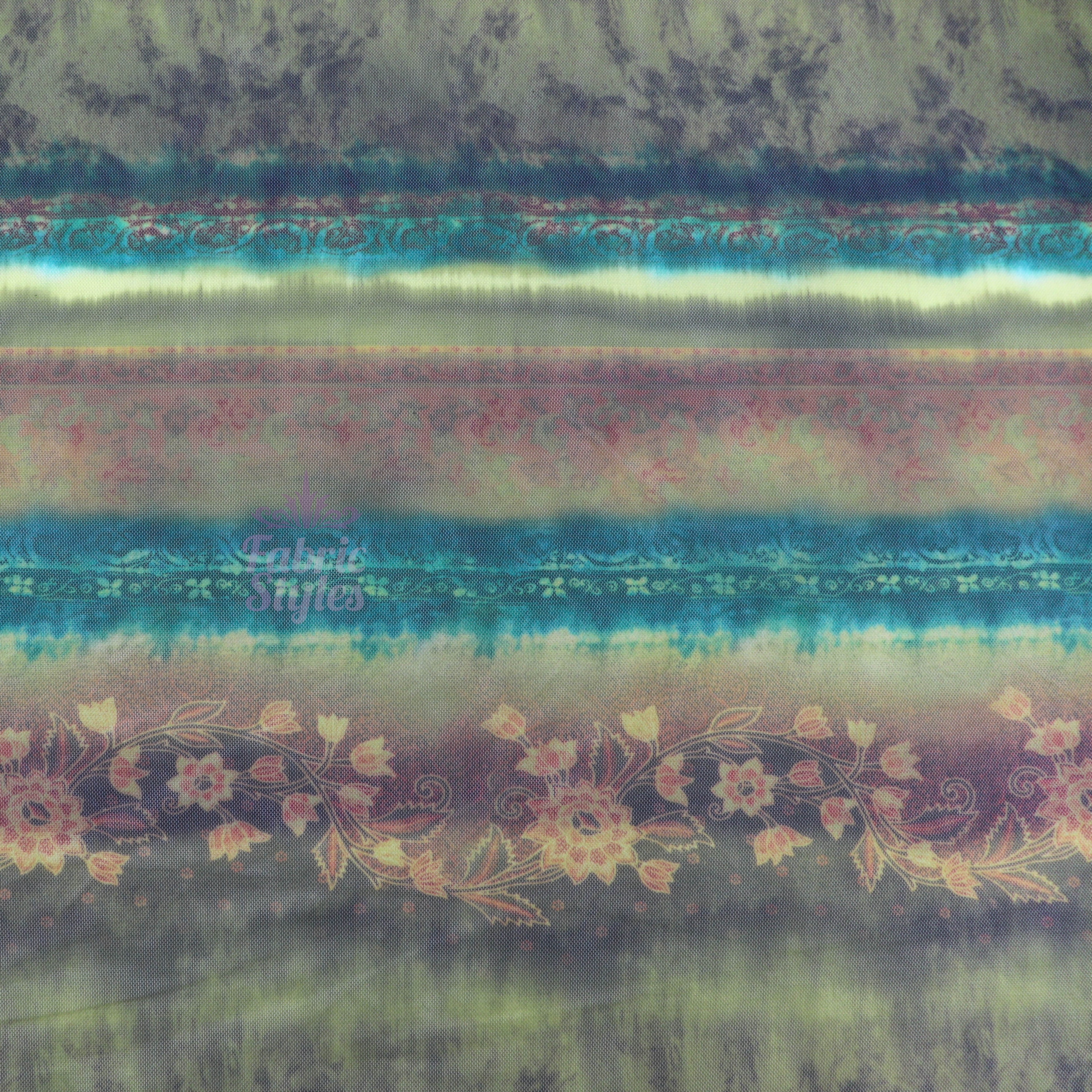 Floral Tie Dye Stripe Power Mesh