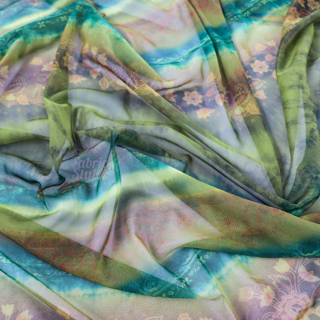 Floral Tie Dye Stripe Power Mesh