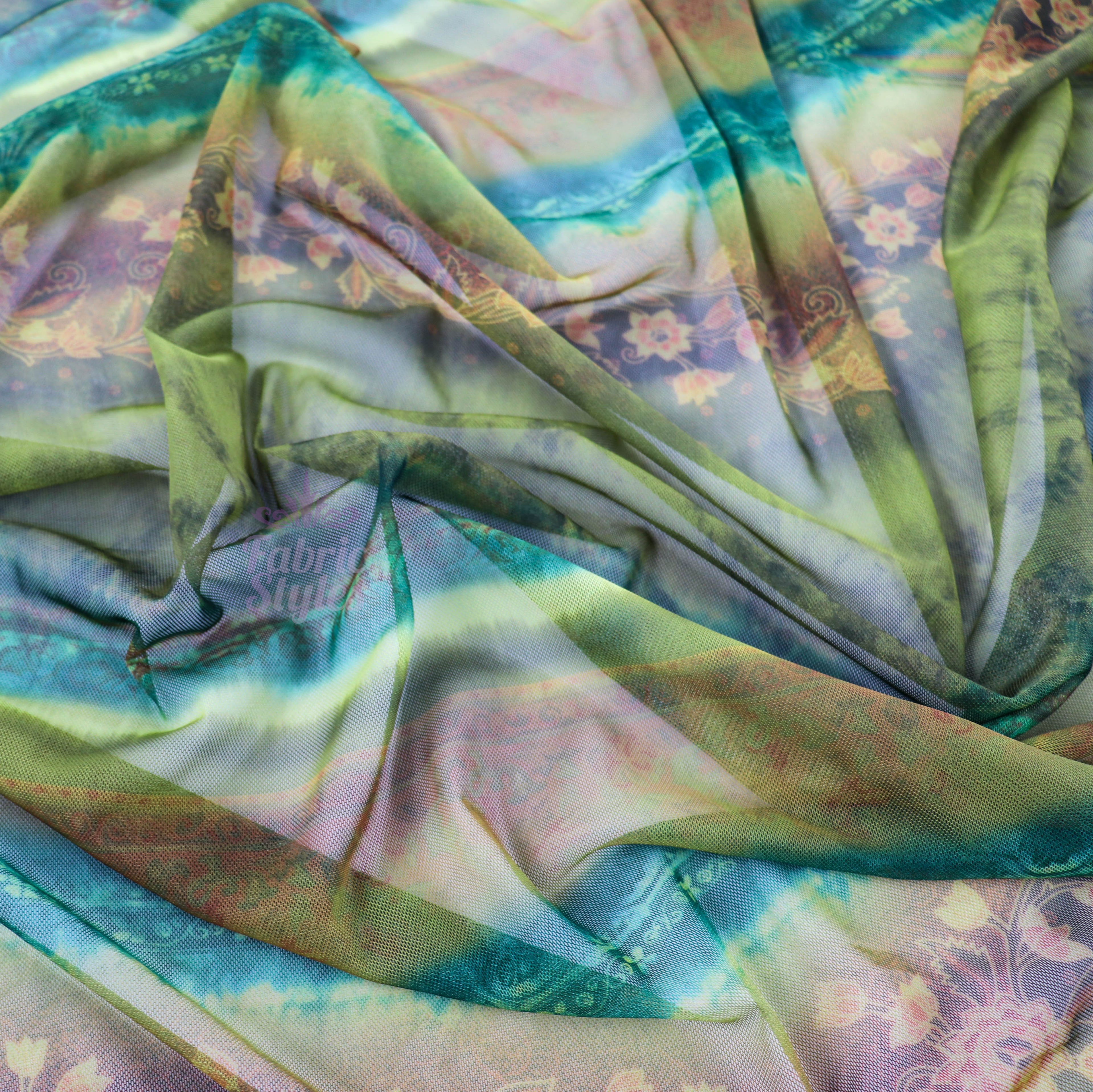 Floral Tie Dye Stripe Power Mesh