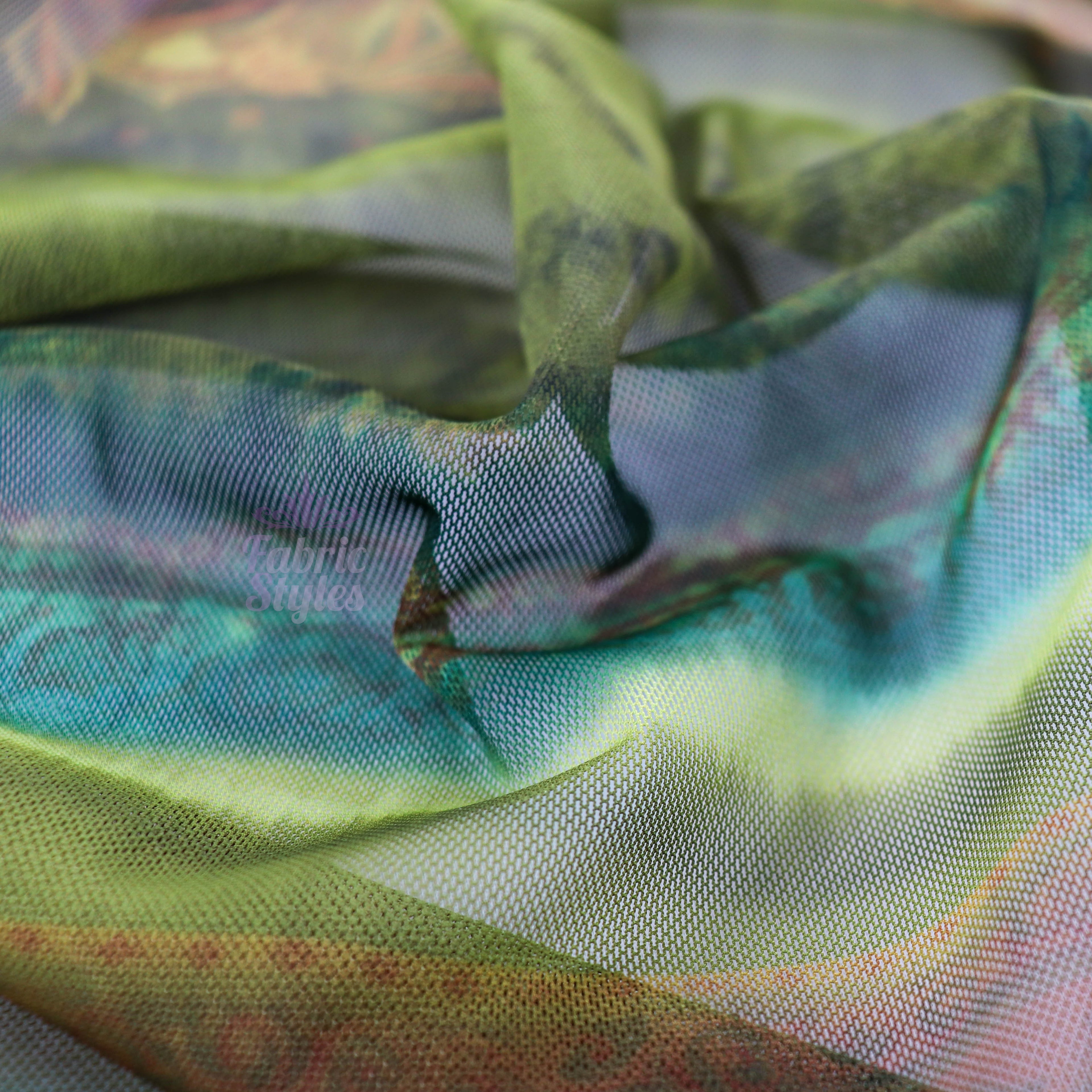 Floral Tie Dye Stripe Power Mesh