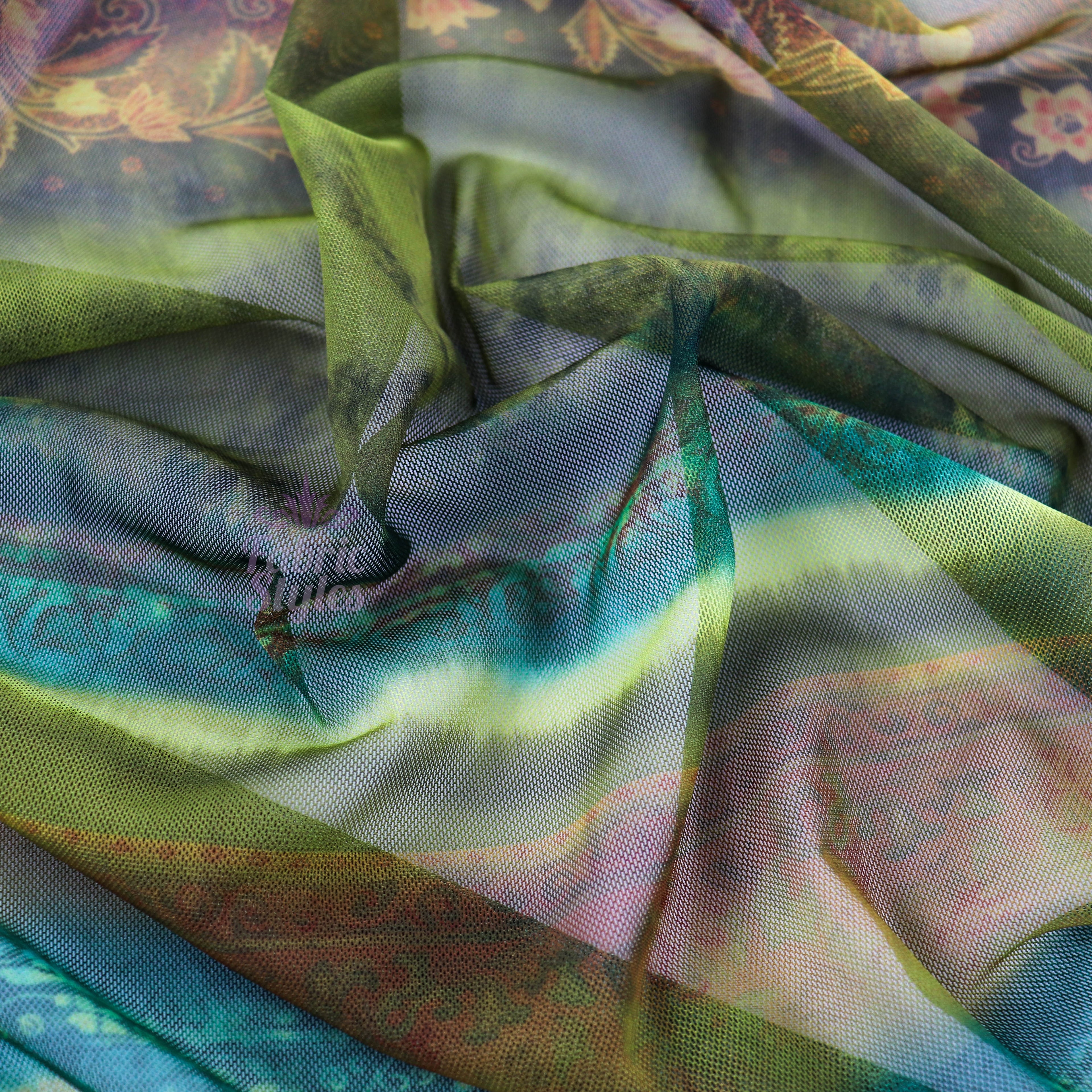 Floral Tie Dye Stripe Power Mesh