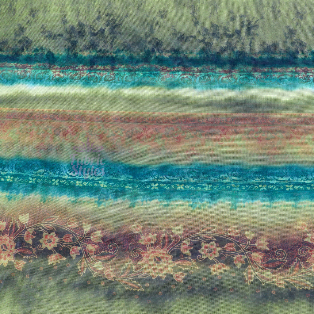 Floral Tie Dye Stripe Power Mesh