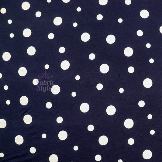 19mm 10mm Mixed Polka Dot Navy Viscose Elastane Fabric