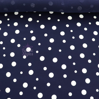 19mm 10mm Mixed Polka Dot Navy Viscose Elastane Fabric