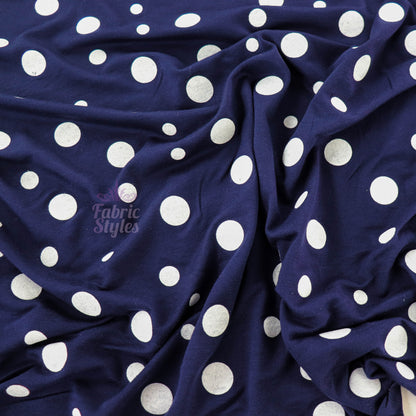 19mm 10mm Mixed Polka Dot Navy Viscose Elastane Fabric