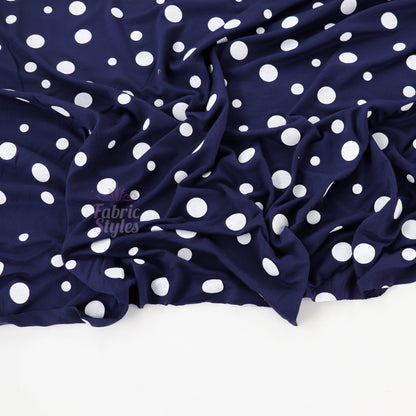 19mm 10mm Mixed Polka Dot Navy Viscose Elastane Fabric