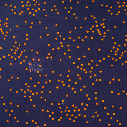 5mm Orange Polka Dot Navy Viscose Elastane Fabric
