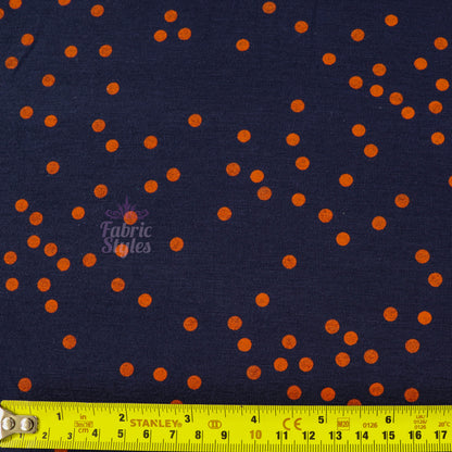 5mm Orange Polka Dot Navy Viscose Elastane Fabric