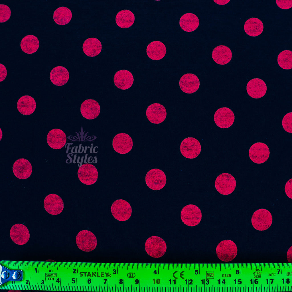 13mm Red Polka Dot Black Viscose Elastane Fabric