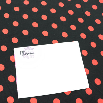 13mm Red Polka Dot Black Viscose Elastane Fabric