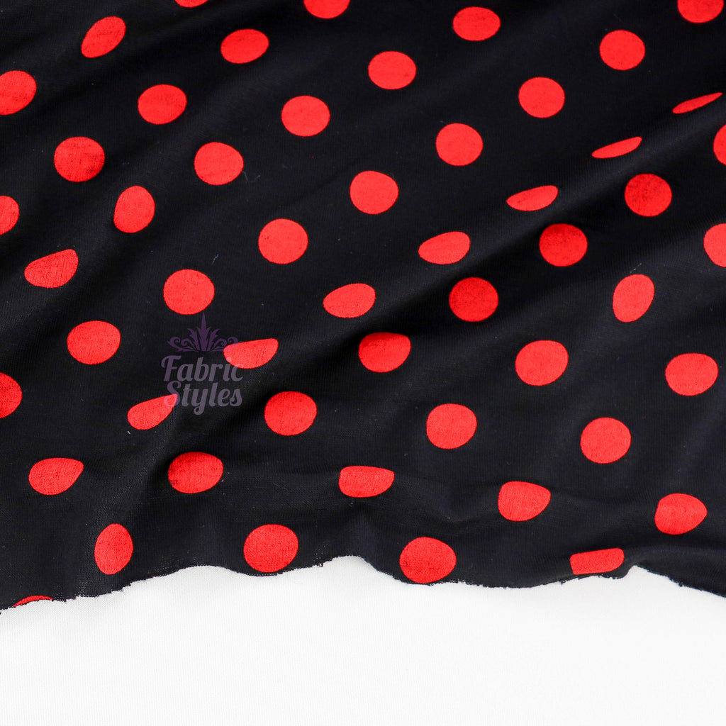 13mm Red Polka Dot Black Viscose Elastane Fabric