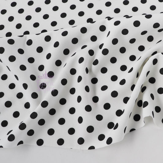 10mm Black White Polka Dot Scuba Crepe Fabric