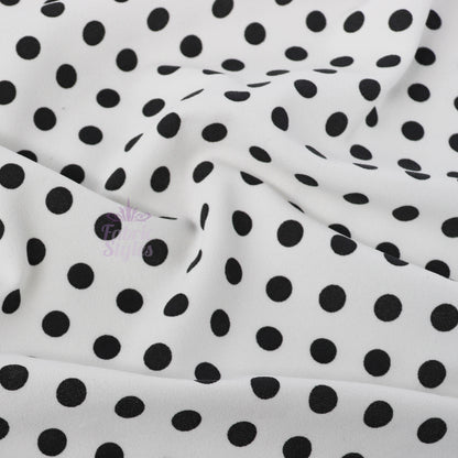 10mm Black White Polka Dot Scuba Crepe Fabric