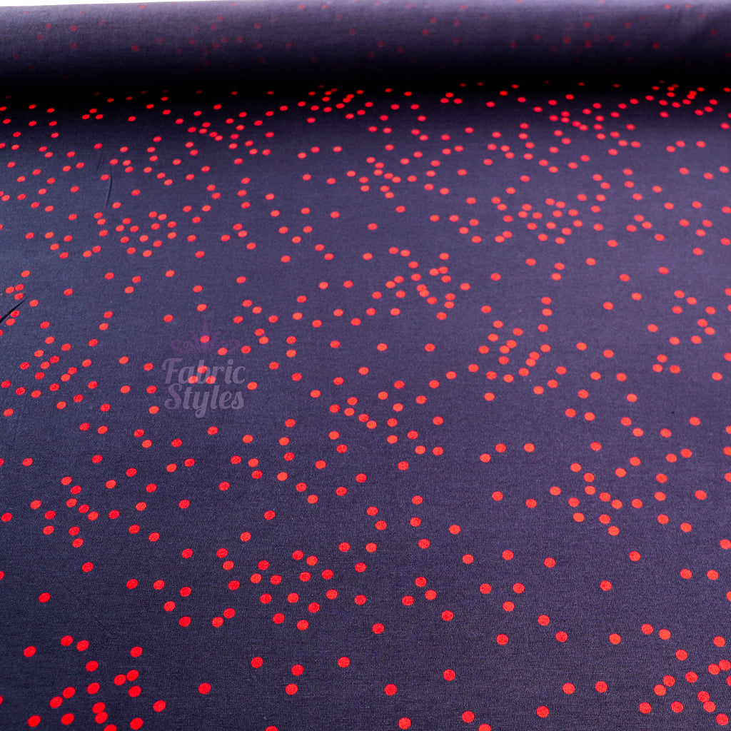 5mm Red and Navy Polka Dot Viscose Elastane