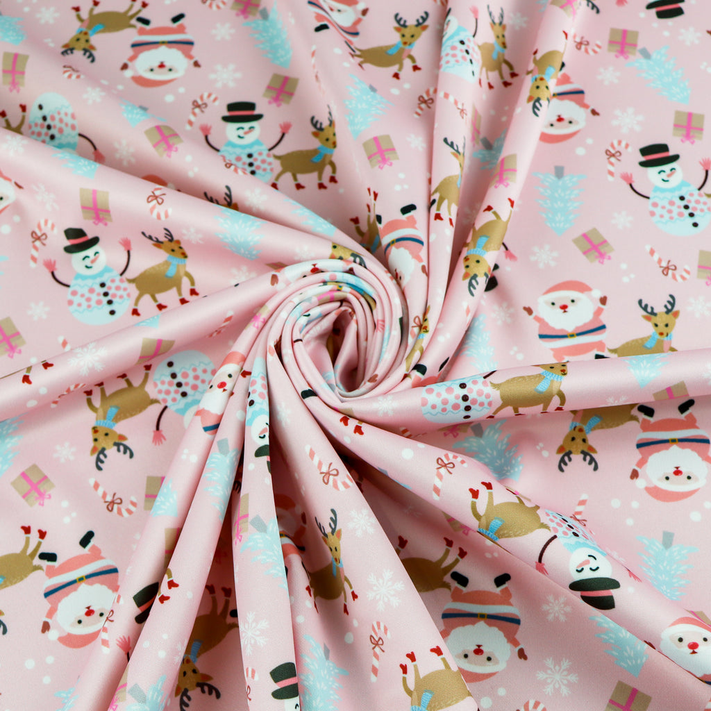 Pink Santa Parade Christmas Fabric