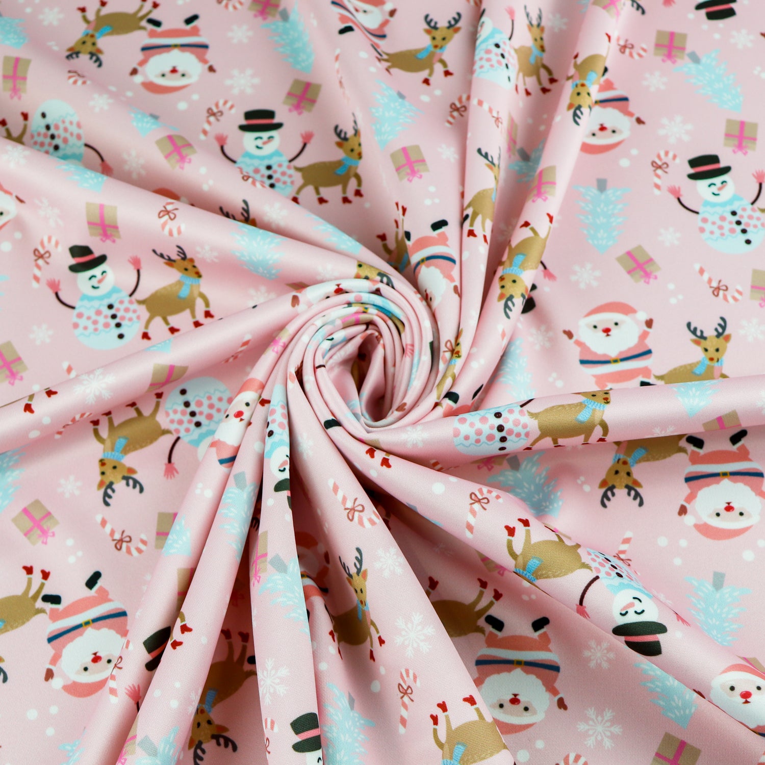 Pink Santa Parade Christmas Fabric