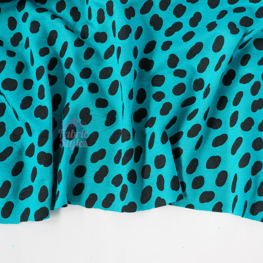 Teal Black Abstract Spots Viscose Elastane