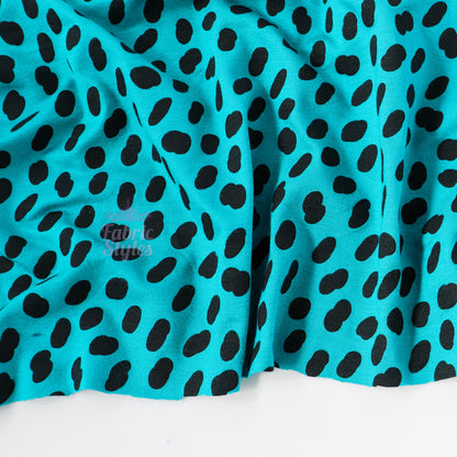 Teal Black Abstract Spots Viscose Elastane