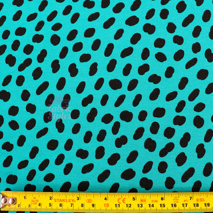 Teal Black Abstract Spots Viscose Elastane