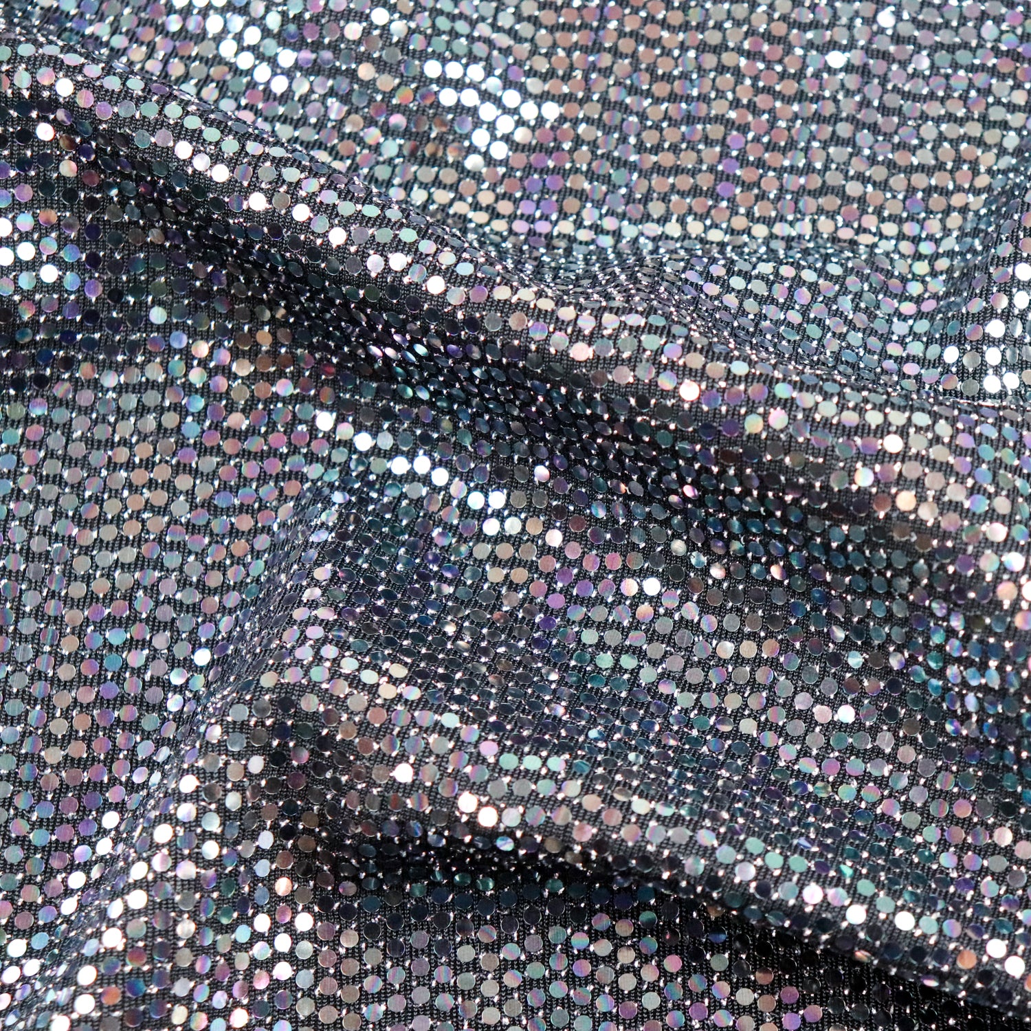 Shiny Metallic Circle Sequins Lurex Nylon Stretch Fabric Green Purple Hologram