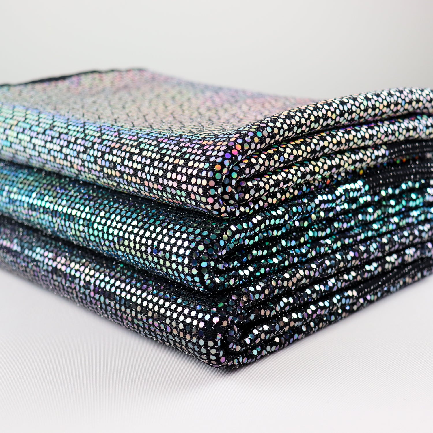 Shiny Metallic Circle Sequins Lurex Nylon Stretch Fabric Green Purple Hologram