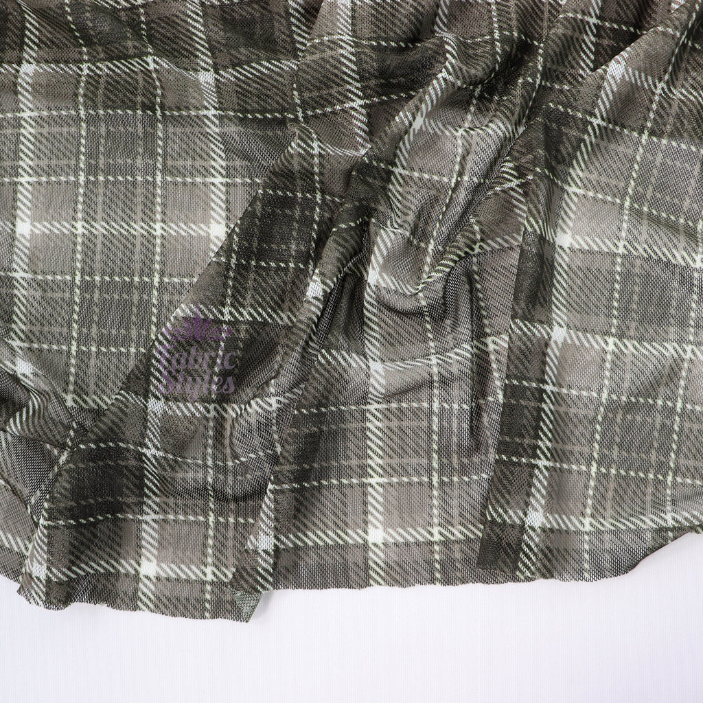 Olive Tartan Power Mesh