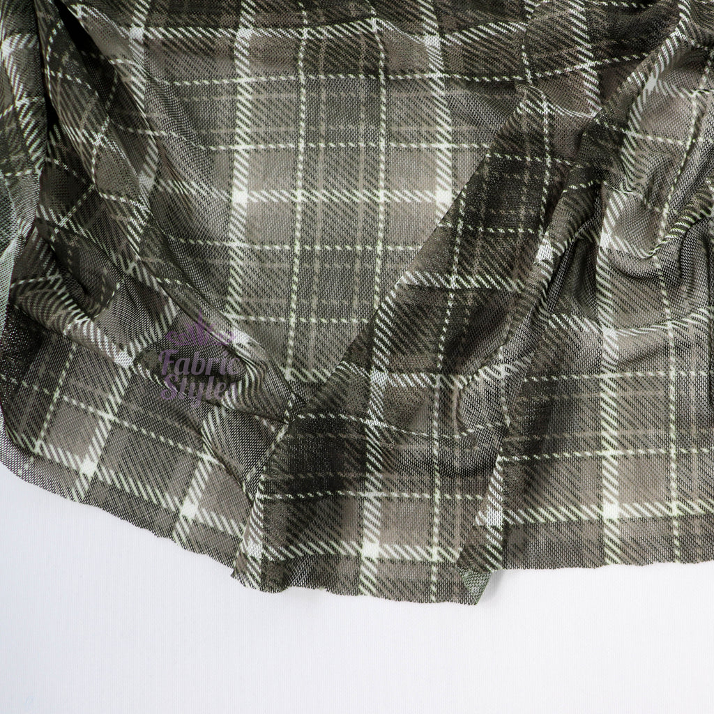 Olive Tartan Power Mesh